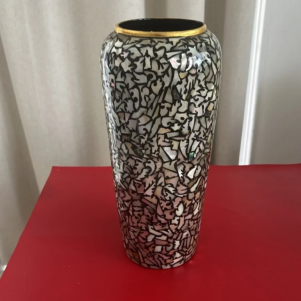 Elegant Mosaic Vase with Gold Accents